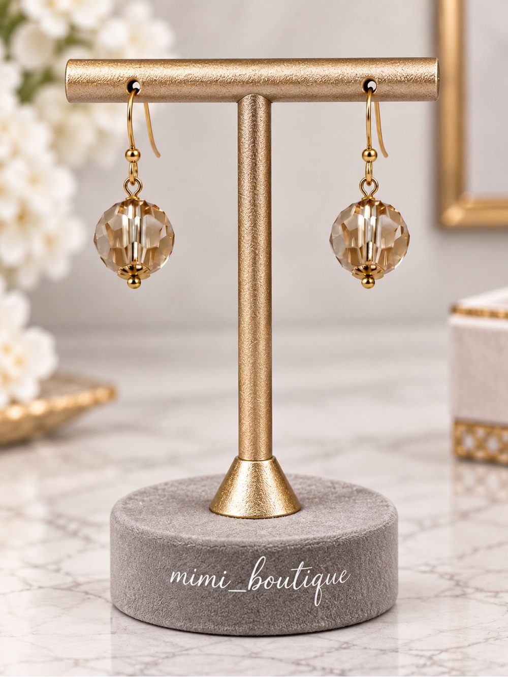 Handmade Swarovski Topaz Crystal Gold Plated Hook Earrings